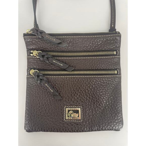 Dooney & Bourke Crossbody Dark Brown Pebbled Leather Bag Purse - Picture 2 of 12